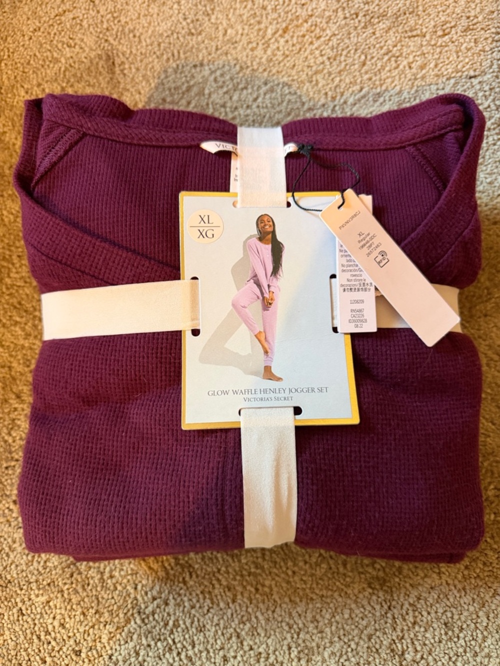 NWT Victoria's Secret Glow Waffle Henley Jogger Set in Plum